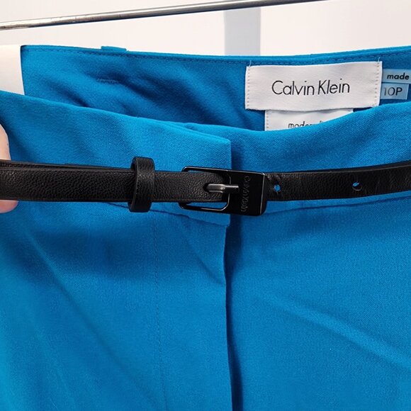 Calvin Klein Size 10P Womens Modern Fit Dress Pants Cerulean Blue With Belt - Picture 2 of 7